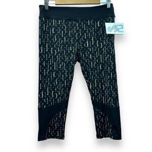S2 Sportswear Black, Gold & Silver Polka Dot Printed High Rise Capri Leggings 1X